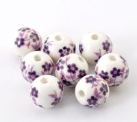 Perles  Céramique Motif fleur violet 12mm 
X 10