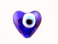 Perles Lampwork , perles de Murano Coeur Oeil Bleu foncé  19x19mm
X 5