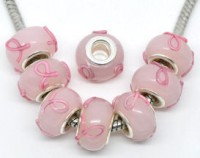 Perles Lampwork , perles de Murano Ruban Rose  13x9mm
X 10