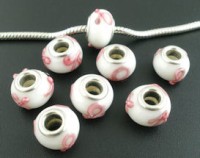 Perles Lampwork , perles de Murano Ruban rose  
14 x 8 et trou 4.5 mm
X 10