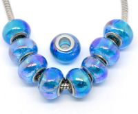 Perles Lampwork , perles de Murano 13x9mm bleues
X 10