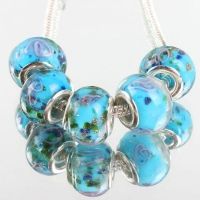  Perles Lampwork , perles de Murano et argent 
14 x 9 et trou 4.5 mm
X 5 