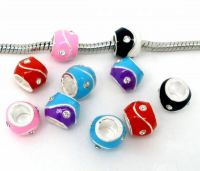 Mixte Perles 11 x 8 Émail Strass Argenté pour Bracelet 
X 10