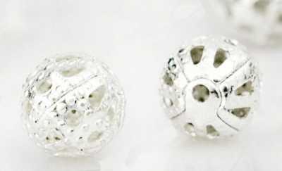 Perles Ajourées boules Filigrane métal Argentées 8mm 
taille du trou = 0.8 mm
X 10