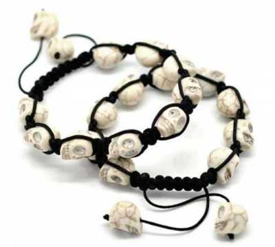 Bracelet crâne blanc  Perles tressees  Bracelet réglable 21cm-25cm
X 1